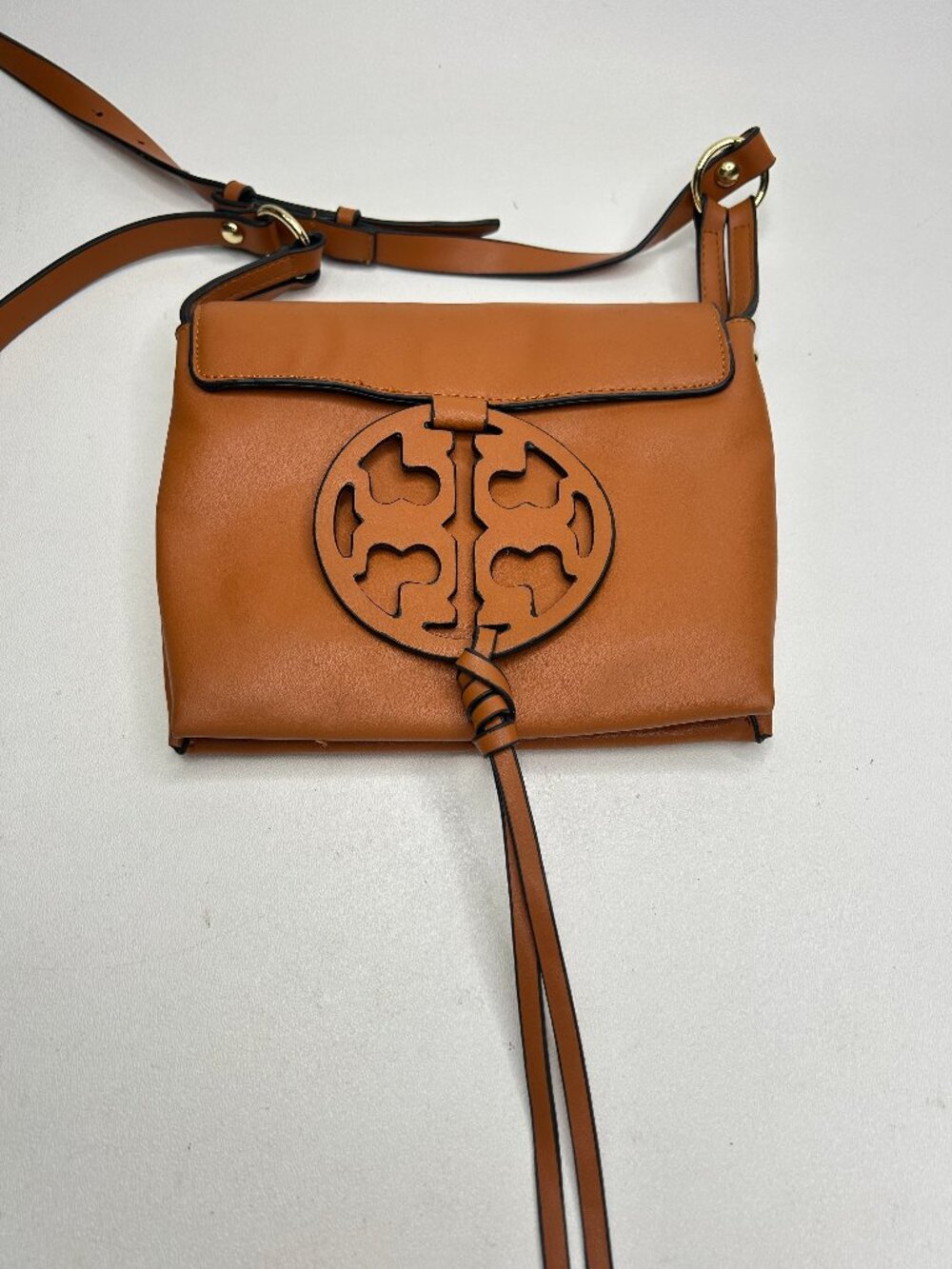 TORY BURCH Miller Logo Leather Crossbody Bag Caramel